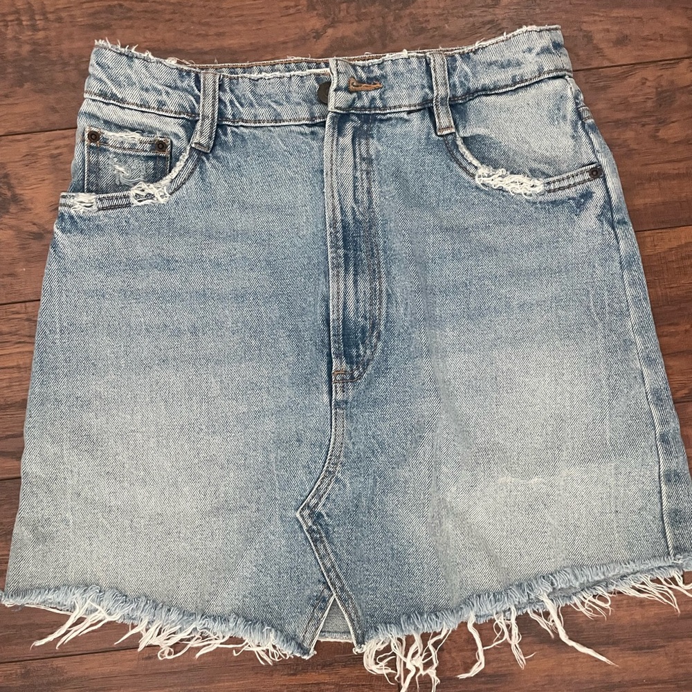 Distressed Denim Mini Skirt